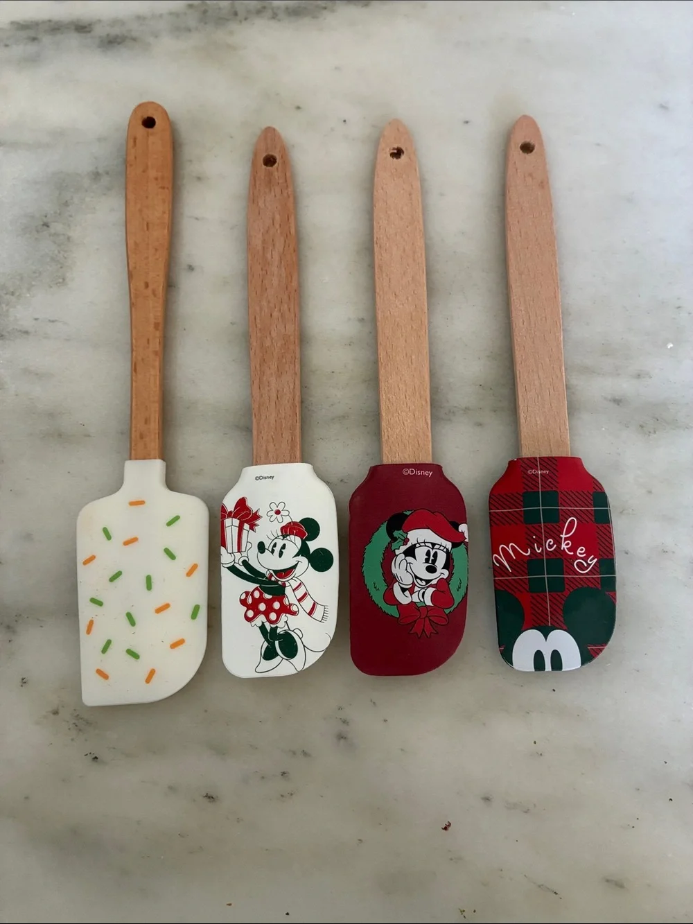 Disney Holiday Silicone Spatula Set with Wood Handles - Red, White, Green